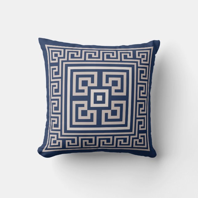 Greek Meander - Greek Key - Blue and cream Cushion (Front)