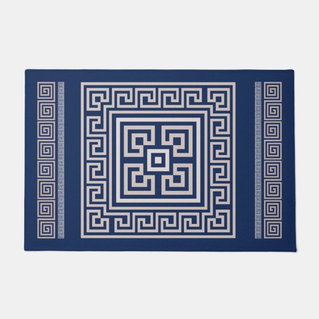 Greek Meander - Greek Key - Blue and cream Doormat (Front)