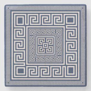 Greek Meander - Greek Key - Blue and cream Stone Coaster
