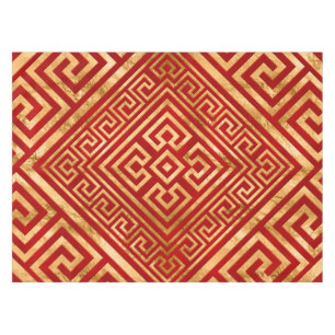 Greek Meander - Greek Key - Gold on Red #6 Tablecloth