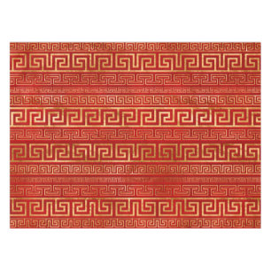Greek Meander - Greek Key - Gold on Red Tablecloth