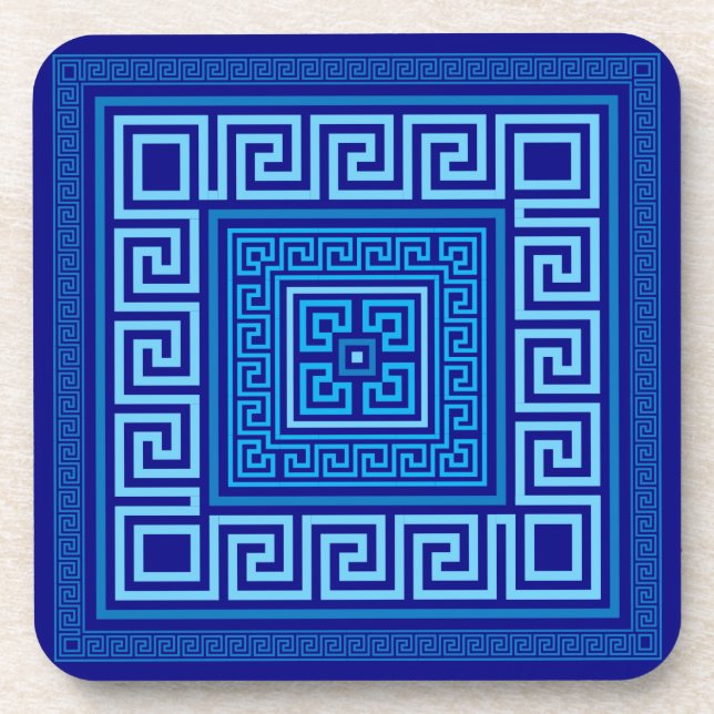 Greek Meander - Greek Key - Shades of blue Coaster (Front)