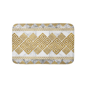 Greek Meander - Greek Key White Marble and Gold Bath Mat