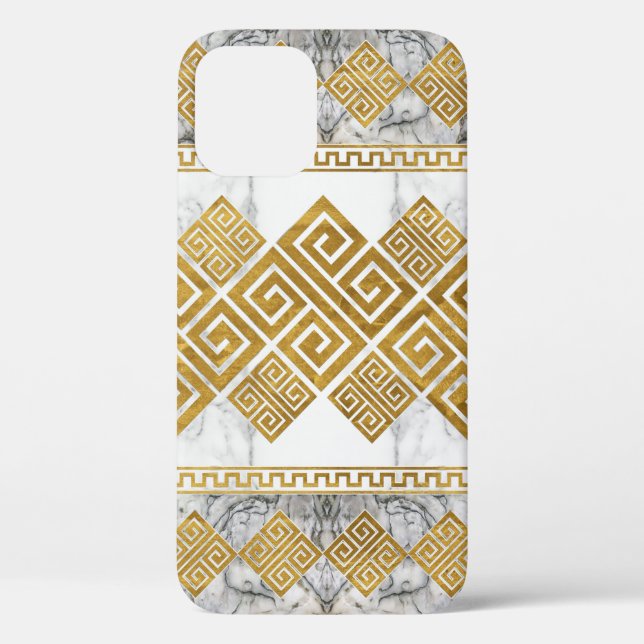 Greek Meander - Greek Key White Marble and Gold Case-Mate iPhone Case (Back)