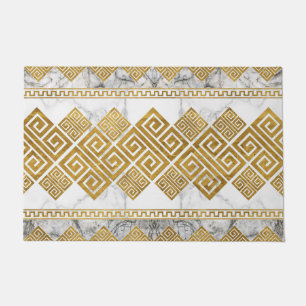 Greek Meander - Greek Key White Marble and Gold Doormat