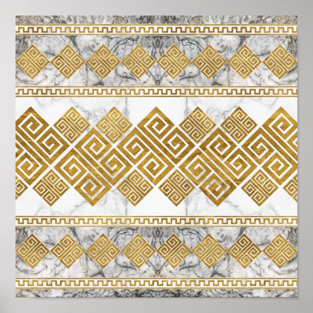 Greek Meander - Greek Key White Marble and Gold Poster (Front)