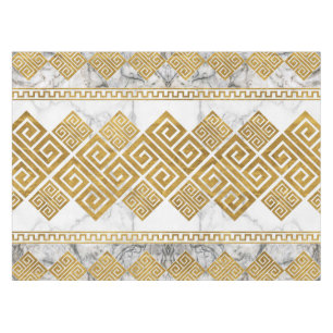 Greek Meander - Greek Key White Marble and Gold Tablecloth