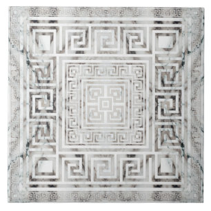 Greek Meander - Greek Key White Marble textures Ceramic Tile