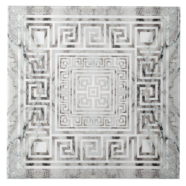 Greek Meander - Greek Key White Marble textures Ceramic Tile (Front)