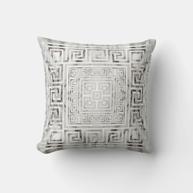 Greek Meander - Greek Key White Marble textures Cushion (Front)