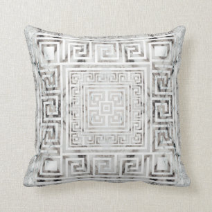 Greek Meander - Greek Key White Marble textures Cushion