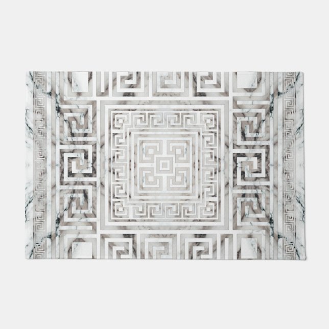 Greek Meander - Greek Key White Marble textures Doormat (Front)