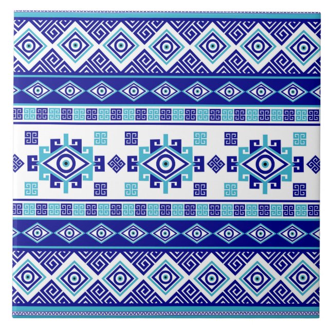 Greek Meander Key and Evil Eye Ceramic Tile (Front)