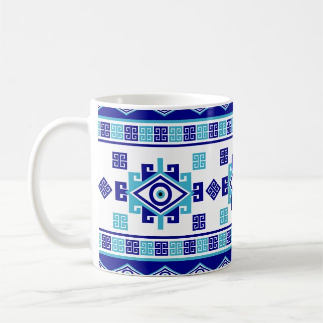 Greek Meander Key and Evil Eye Coffee Mug (Left)