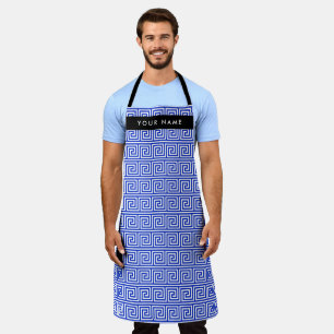 Greek Meander Key Blue, Your Name, Personalise Apron