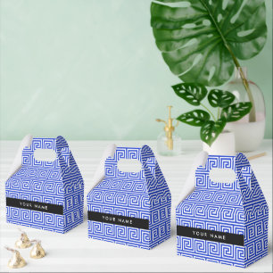 Greek Meander Key Blue, Your Name, Personalise Favour Box