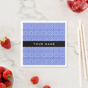 Greek Meander Key Blue, Your Name, Personalise Napkin