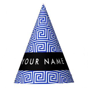Greek Meander Key Blue, Your Name, Personalise Party Hat