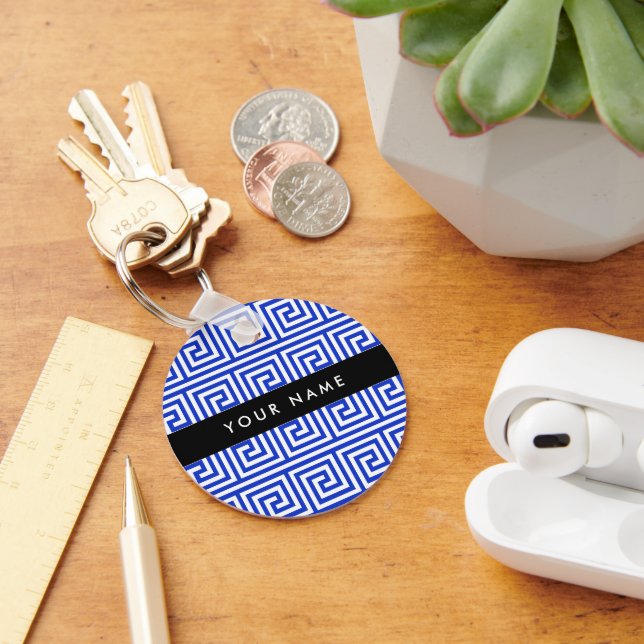 Greek Meander Key Blue, Your Name, Personalise Ring (Desk)