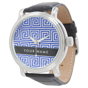 Greek Meander Key Blue, Your Name, Personalise Watch
