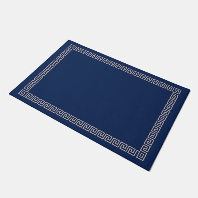 Greek Meander Key Border - Blue and cream  Doormat (Angled)