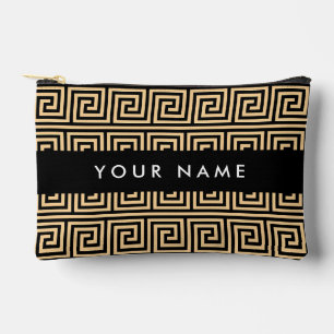 Greek Meander Key Brown, Your Name, Personalise Accessory Pouch