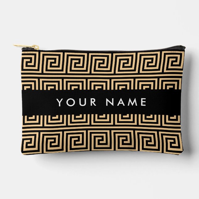 Greek Meander Key Brown, Your Name, Personalise Accessory Pouch (Front)