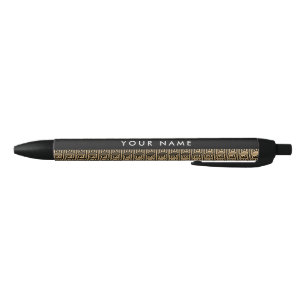 Greek Meander Key Brown, Your Name, Personalise Black Ink Pen