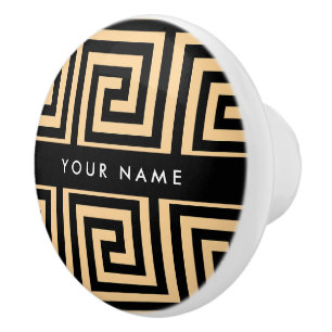 Greek Meander Key Brown, Your Name, Personalise Ceramic Knob