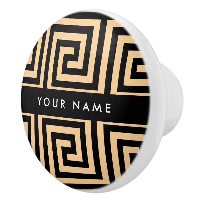 Greek Meander Key Brown, Your Name, Personalise Ceramic Knob (Right)