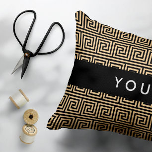 Greek Meander Key Brown, Your Name, Personalise Decorative Cushion