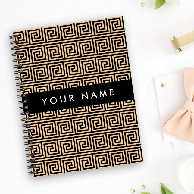 Greek Meander Key Brown, Your Name, Personalise Notebook (Creator Uploaded)