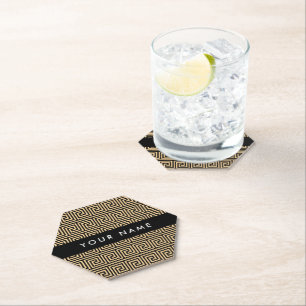 Greek Meander Key Brown, Your Name, Personalise Paper Coaster