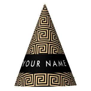 Greek Meander Key Brown, Your Name, Personalise Party Hat