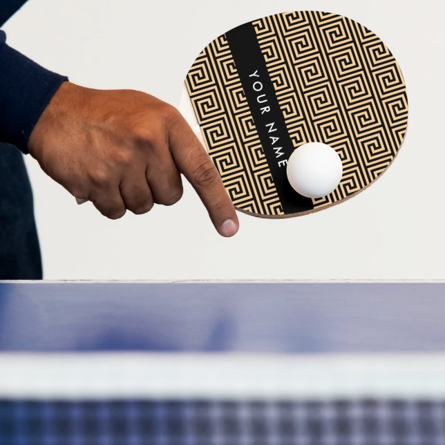Greek Meander Key Brown, Your Name, Personalise Ping Pong Paddle (Insitu)