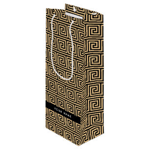 Greek Meander Key Brown, Your Name, Personalise Wine Gift Bag