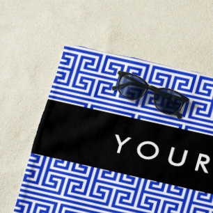 Greek Meander Key H Blue, Your Name, Personalise Beach Towel