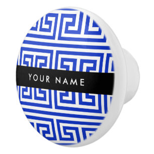 Greek Meander Key H Blue, Your Name, Personalise Ceramic Knob