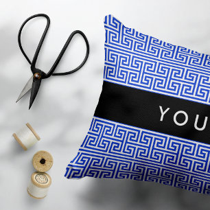 Greek Meander Key H Blue, Your Name, Personalise Decorative Cushion