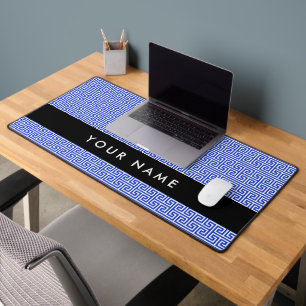 Greek Meander Key H Blue, Your Name, Personalise Desk Mat
