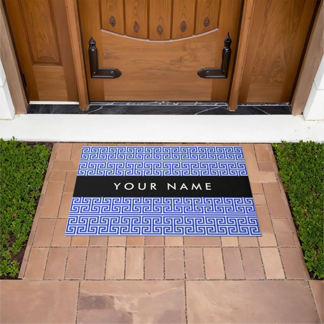 Greek Meander Key H Blue, Your Name, Personalise Doormat (Outdoor)