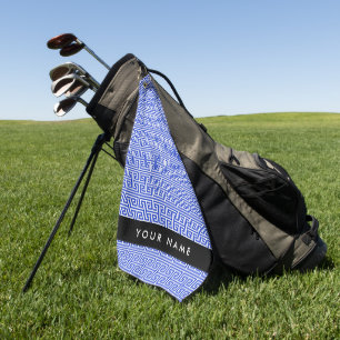 Greek Meander Key H Blue, Your Name, Personalise Golf Towel