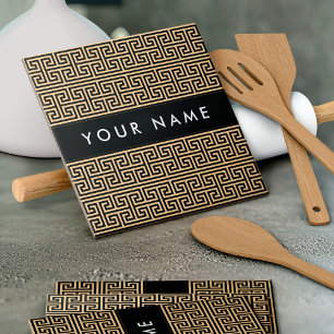 Greek Meander Key H Brown, Your Name, Personalise Ceramic Tile