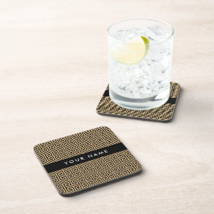 Greek Meander Key H Brown, Your Name, Personalise Coaster