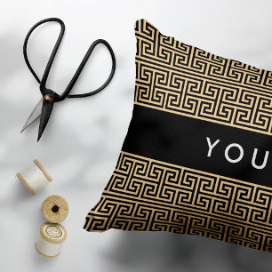 Greek Meander Key H Brown, Your Name, Personalise Decorative Cushion