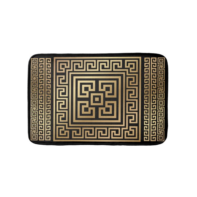Greek Meander key ornament - black and gold Bath Mat (Front)