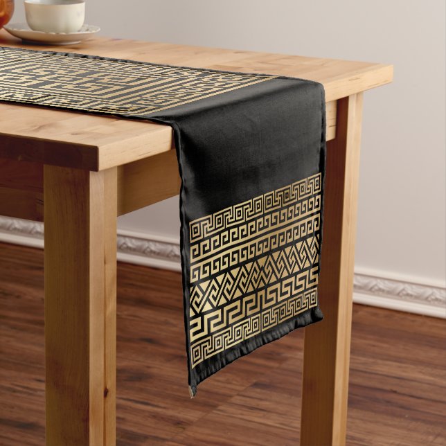 Greek Meander key ornament - black and gold Short Table Runner (In Situ)