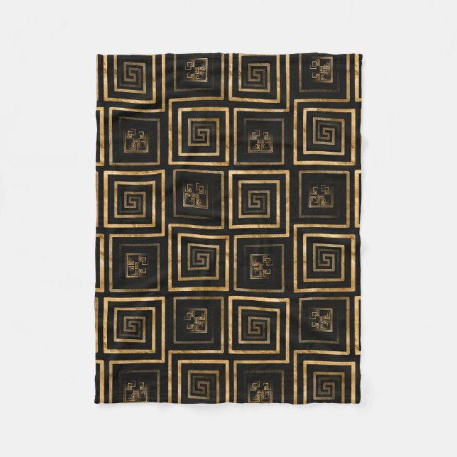 Greek Meander Key pattern - gold watercolor Fleece Blanket (Front)