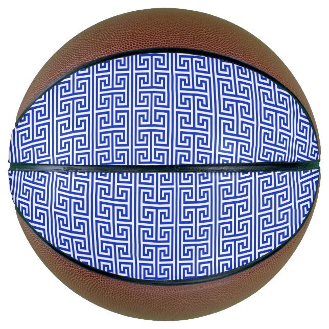 Greek Meander Key Square H Pattern Blue Basketball (Front)