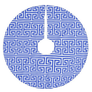 Greek Meander Key Square H Pattern Blue Brushed Polyester Tree Skirt